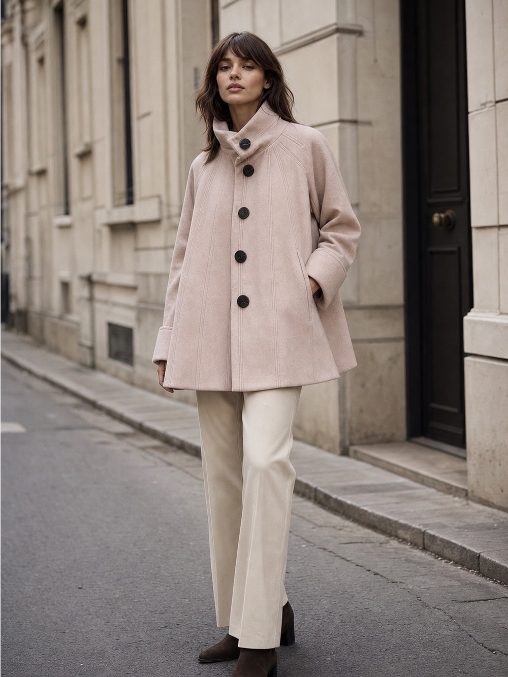 Zara Blush Pink A-Line Pea Coat with Funnel Collar